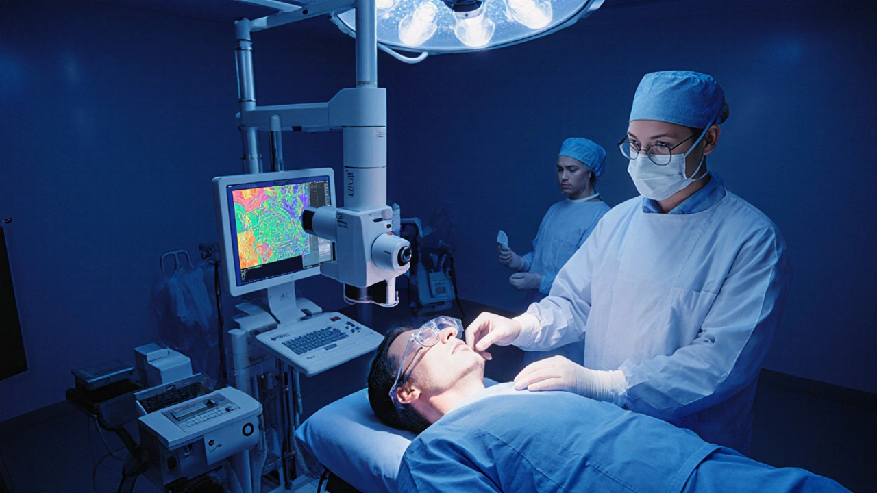 Operace první LASIK v Brně 1999, Prof. Jan Novotný u VISX excimer laseru.