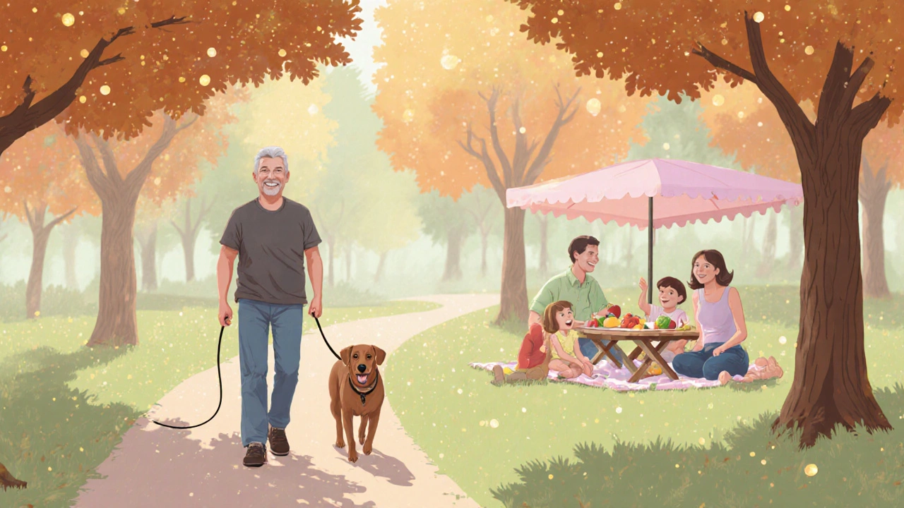 Pacient po transplantaci cvičí na venkovní stezce s rodinou