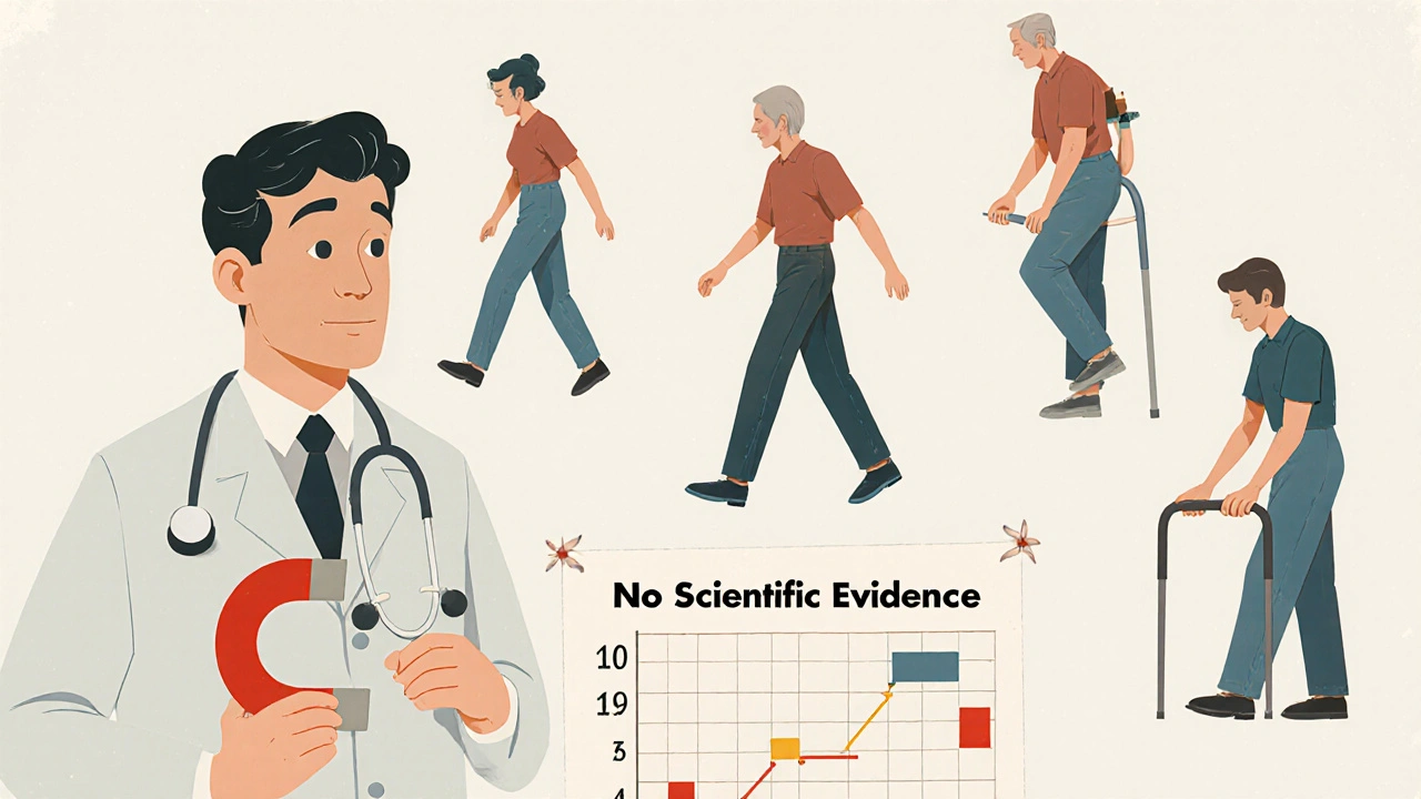 Vintage lékařský plakát s vědcem a pacienty provádějícími fyzioterapii.