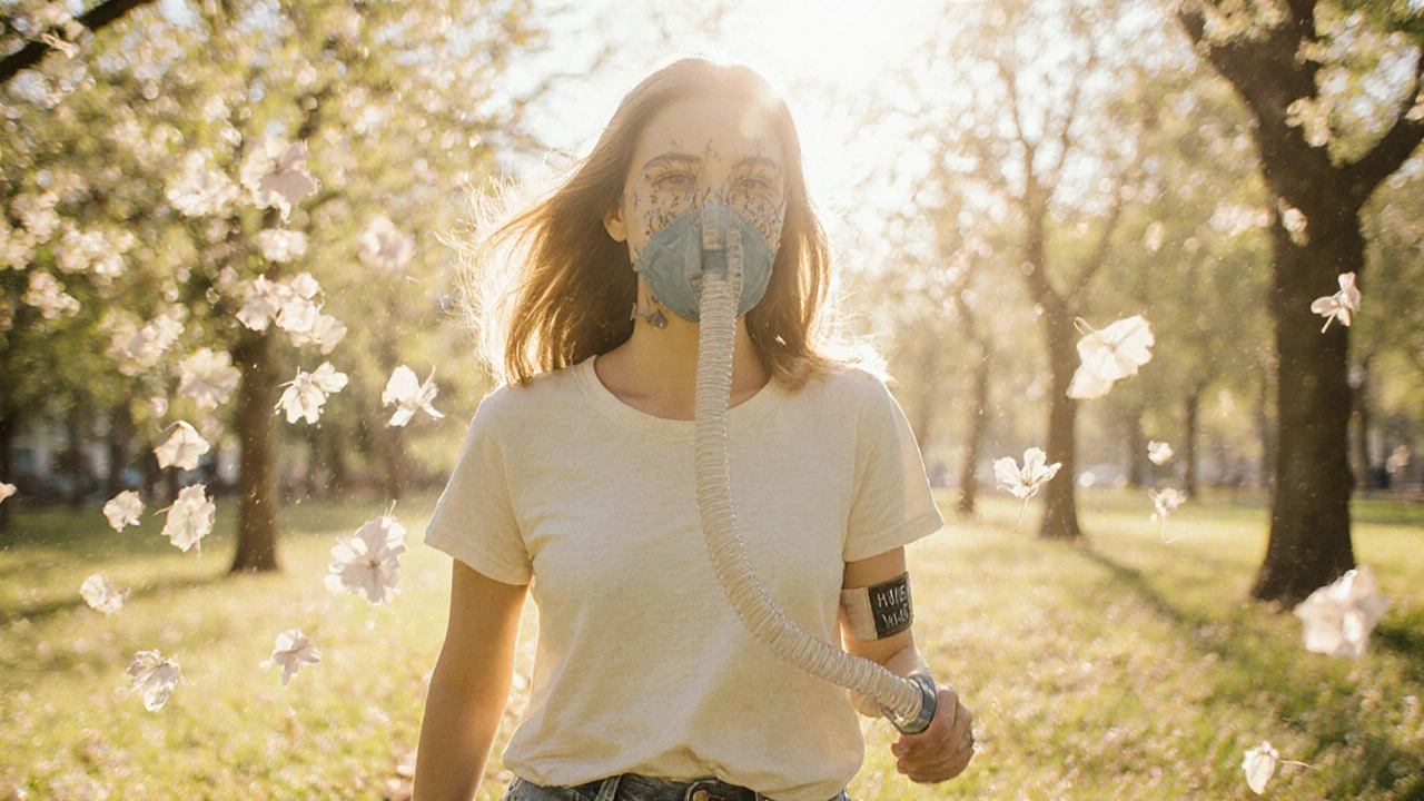 Žena po transplantaci kráčí v parku na jaře, symbolizující nový začátek.