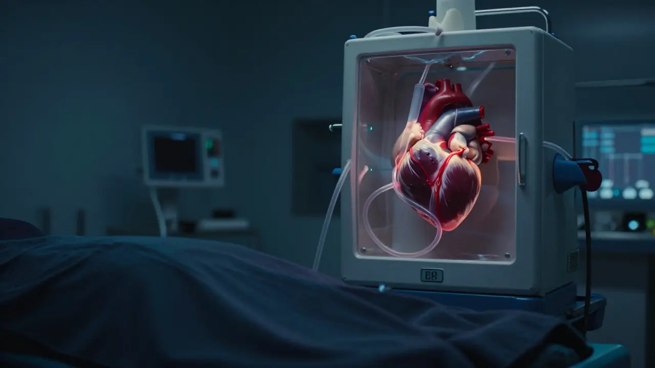 Dárce srdce je udržován na životě stroji před transplantací.