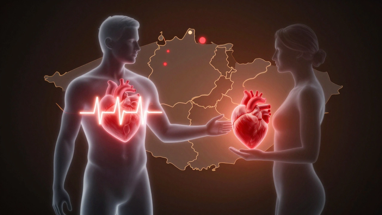 Symbolický obraz představující darování srdce jako dar života mezi lidmi.