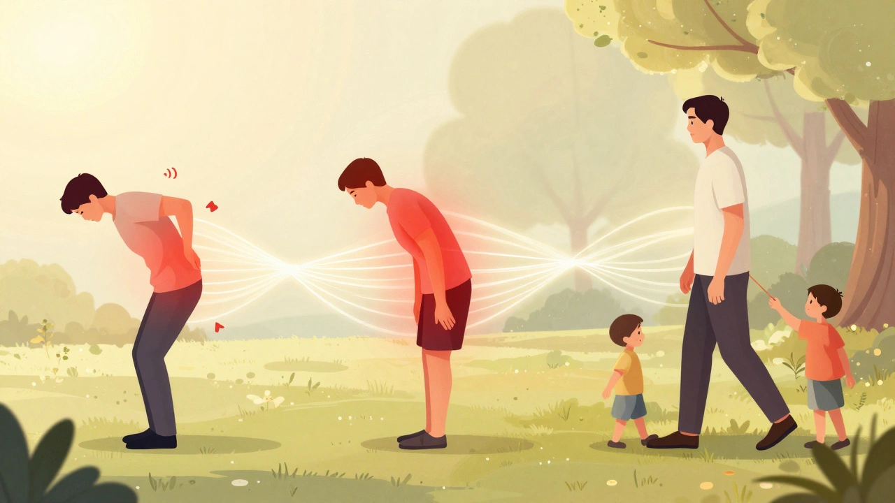 Vývoj účinků magnetoterapie od bolesti k pohybu v parku s vnoučaty.