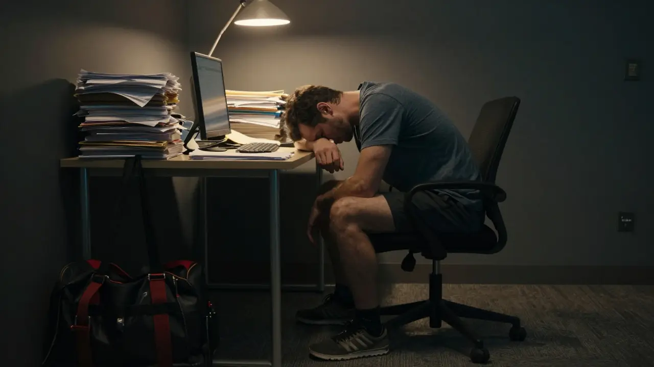 Muž sedí u stolu celý den, i když má v koutě gymsak.