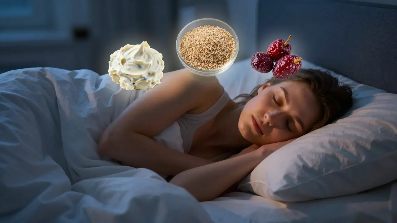 Představa výživy během spánku s tvarohem, quinou a jahodami