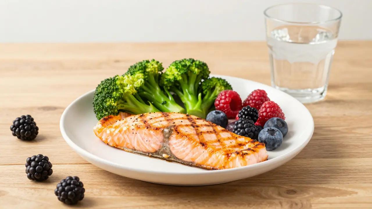 Osoba připravuje zdravou stravu s rybou a zeleninou