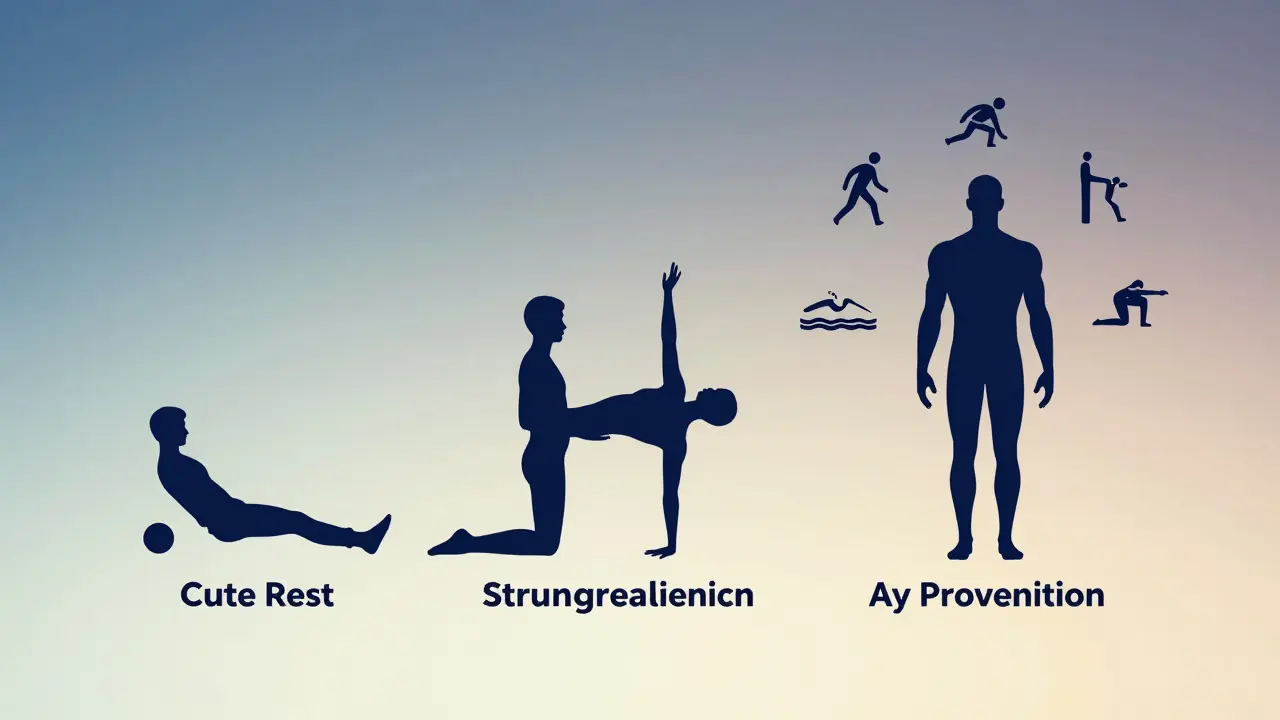 Koncepční přehled rehabilitace zad od klidu přes cvičení k trvalé prevenci.