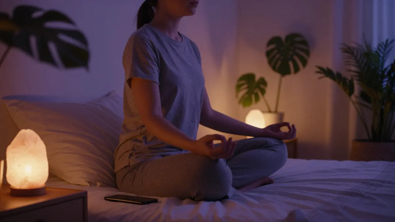 Meditace a digitální detox v klidné ložnici