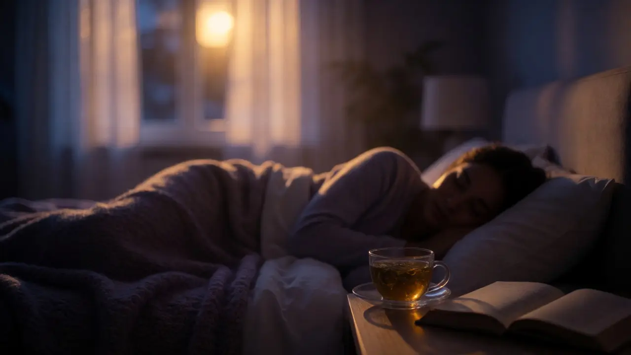 Osoba spící v klidné ložnici při měsíčním světle